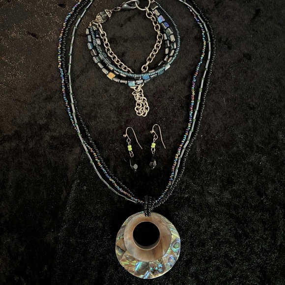 Curated Jewelry Set #26 - Necklace, Bracelet, Earrings *abalone shell/multicolor - Picture 1 of 7